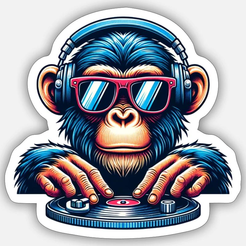 DJ Affe - Sticker Größe S (10 x 10 cm) - Mattweiß