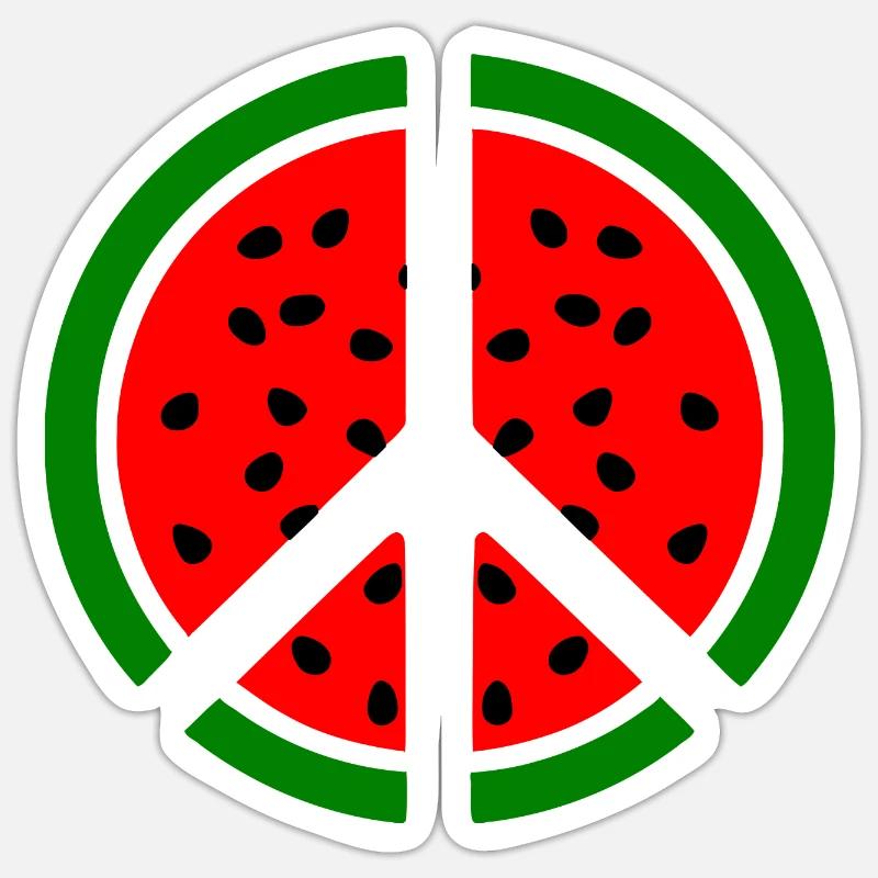 Signe de paix pastèque melon - Sticker taille S (10 x 10 cm) - blanc mat