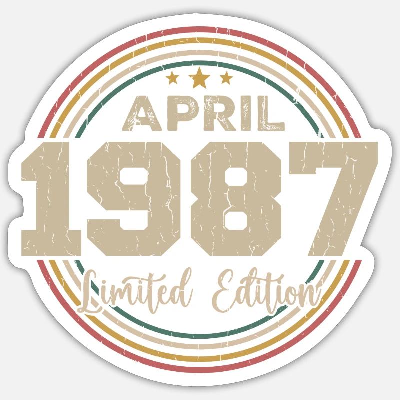 April 1987 Geburtstagsgeschenk April 1987 Retro - Sticker Größe S (10 x 10 cm) - Mattweiß