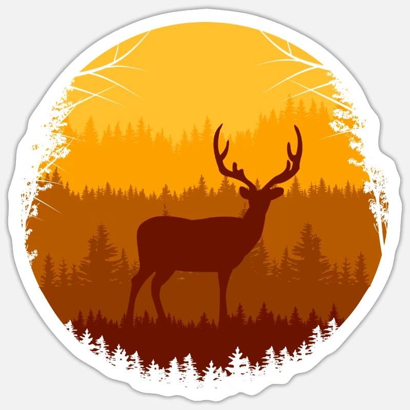Forêt d’automne et cerfs - Sticker taille S (10 x 10 cm) - blanc mat