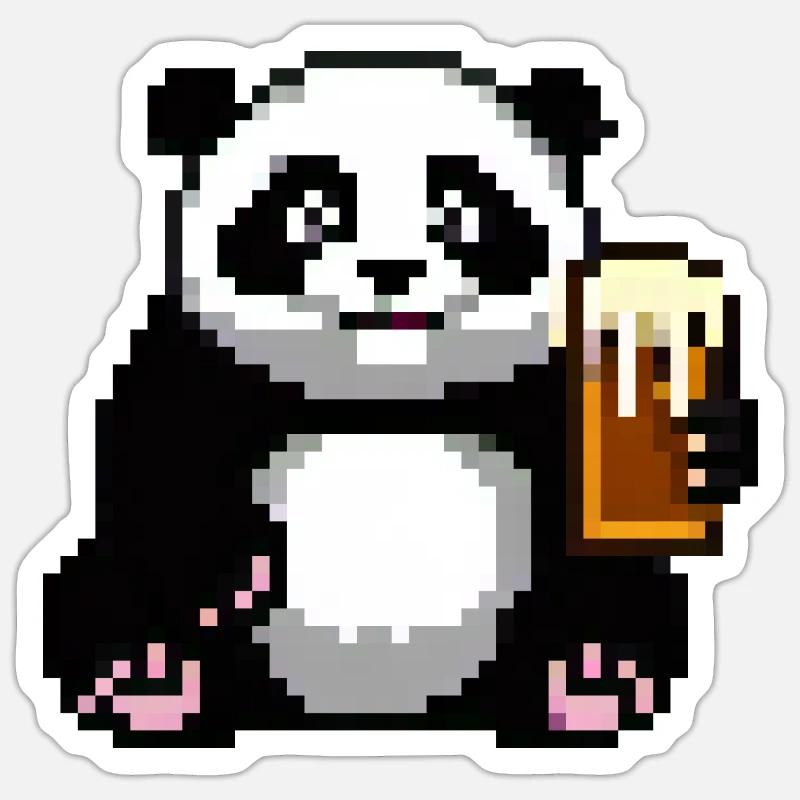 Pixel Panda Pint Zeit - Sticker Größe S (10 x 10 cm) - Mattweiß