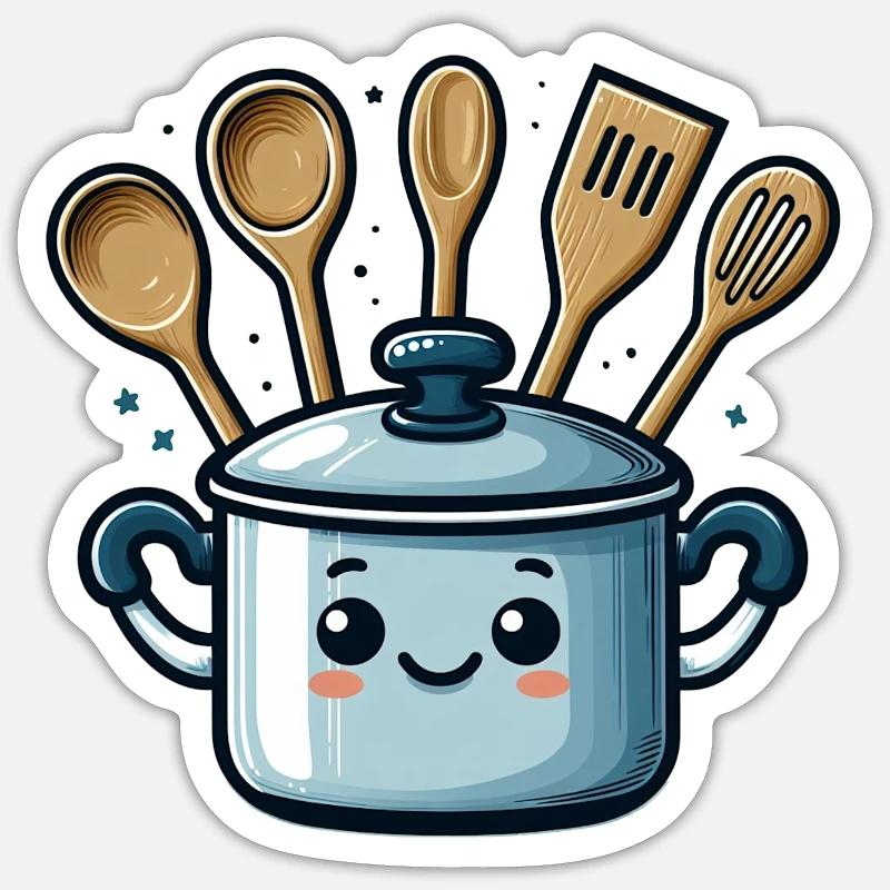 Kochtopf Topf mit Gesicht - Sticker Größe S (10 x 10 cm) - Mattweiß