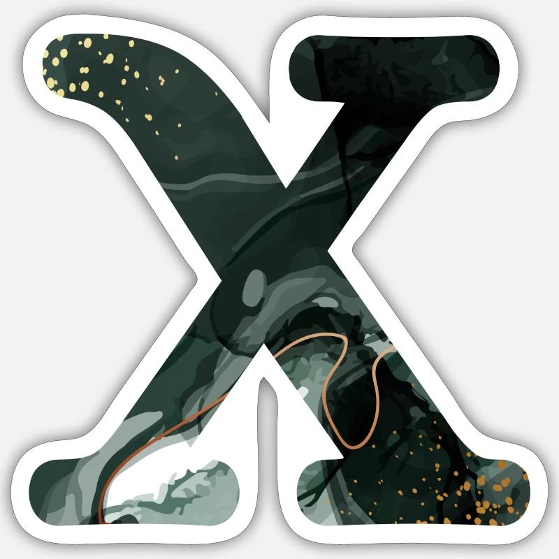 Lettre x marbré vert - Sticker taille S (10 x 10 cm) - blanc mat