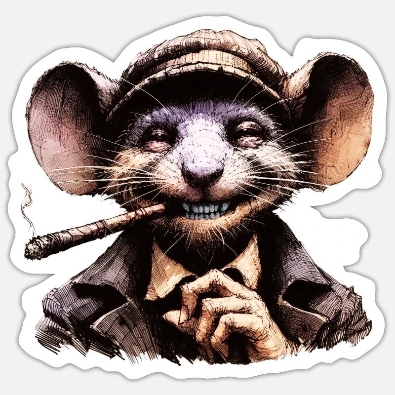 Zigarren-Maus - Sticker Größe S (10 x 10 cm) - Mattweiß