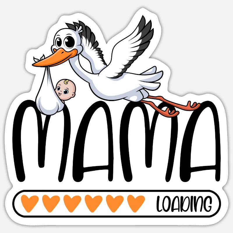 Mama loading Storch - Sticker Größe S (10 x 10 cm) - Mattweiß