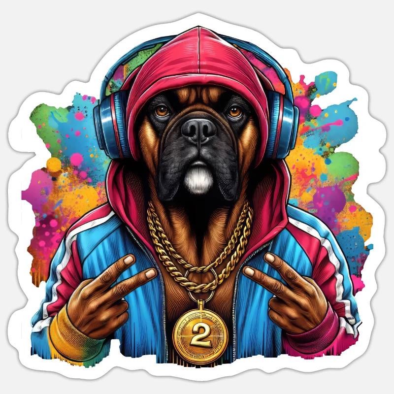 Boxer Chien Art - Sticker taille S (10 x 10 cm) - blanc mat
