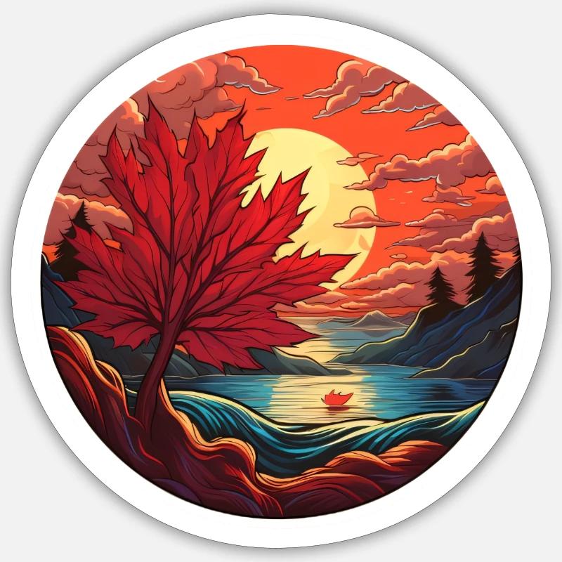 Maple leaf at sunset Sticker size S (10 x 10 cm)