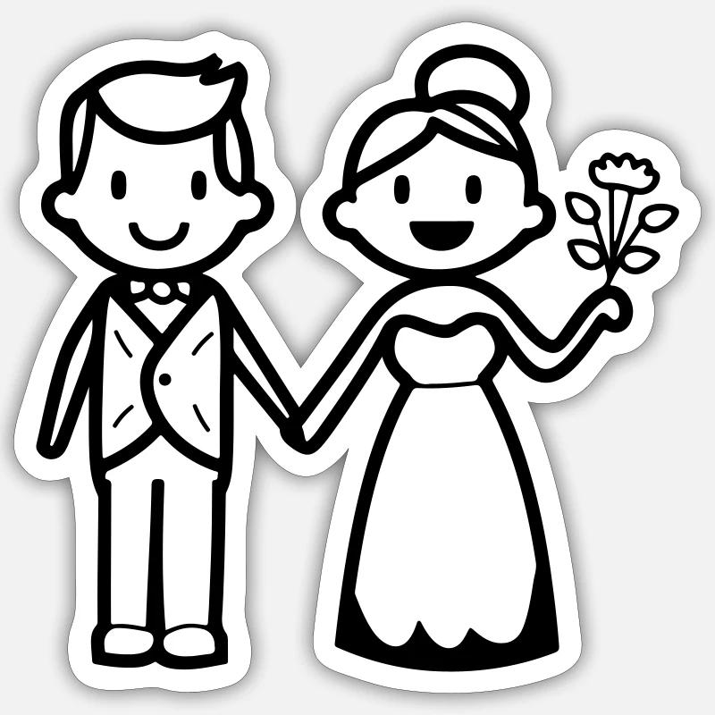 Hochzeit Brautpaar Ehepaar - Sticker Größe S (10 x 10 cm) - Mattweiß