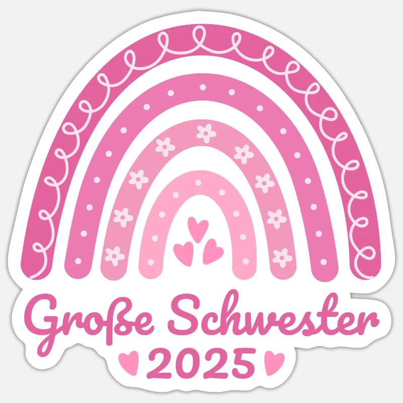 Boho Regenbogen rosa Große Schwester 2025 Sticker Größe S (10 x 10 cm)