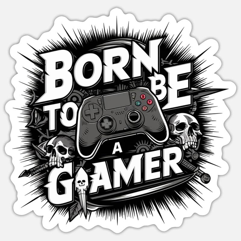 né pour etre gamer - Sticker taille S (10 x 10 cm) - blanc mat