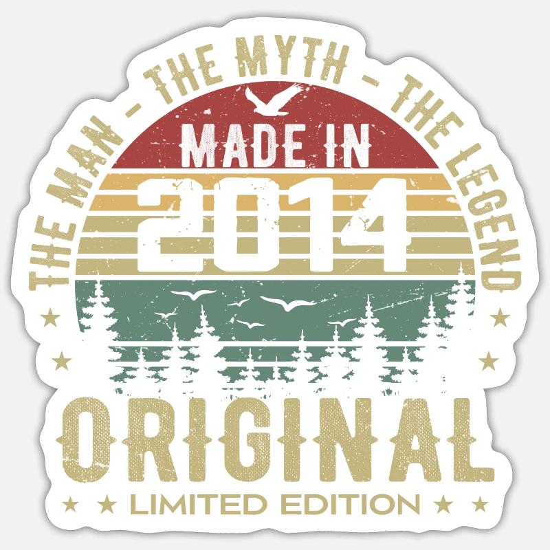 Original 2014 Retro 2014 Geburtstagsgeschenk 2014 - Sticker Größe S (10 x 10 cm) - Mattweiß