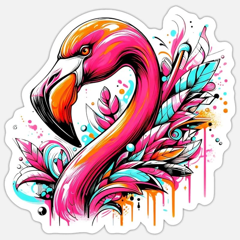 Flamant - Sticker taille S (10 x 10 cm) - blanc mat