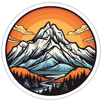 Mountains, Landscape, Circle - Sticker size S (10 x 10 cm) - white matte - Front