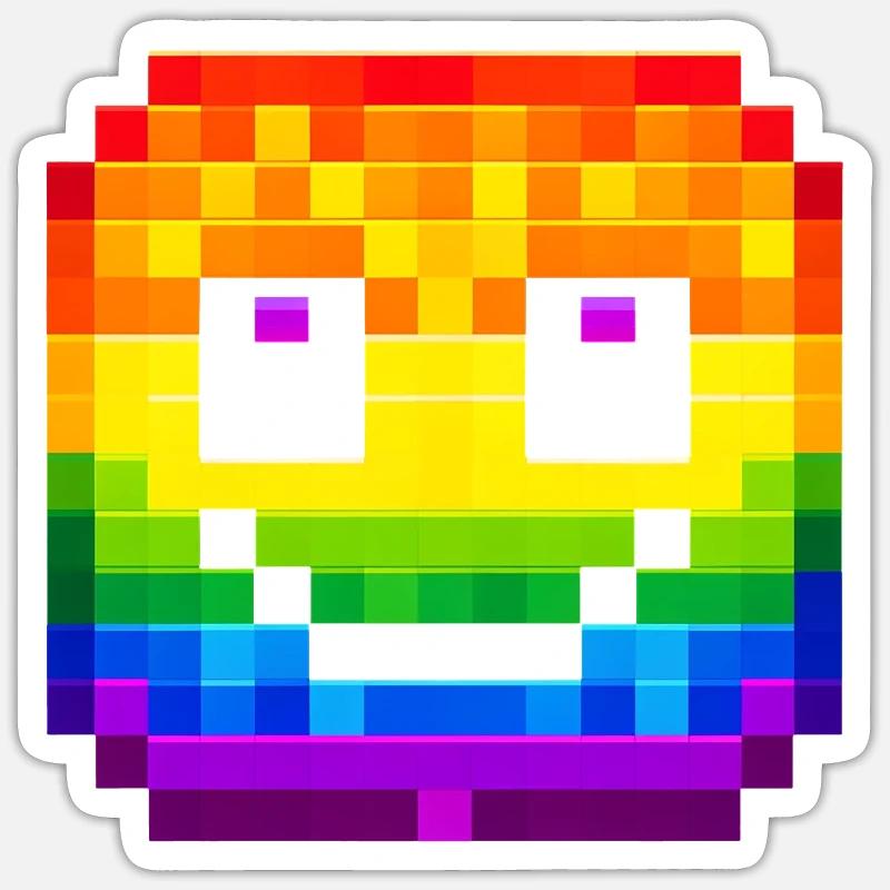 Visage pixelisé Rainbow Smile - Sticker taille S (10 x 10 cm) - blanc mat