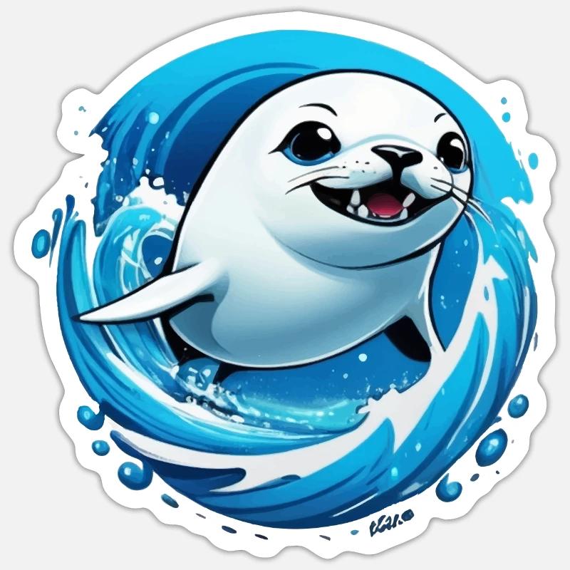 Phoque Phoque Mer - Sticker taille S (10 x 10 cm) - blanc mat