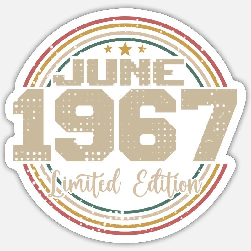 Geboren im Juni 1967 Geburtstag 11967 Juni 1967 Juni - Sticker Größe S (10 x 10 cm) - Mattweiß