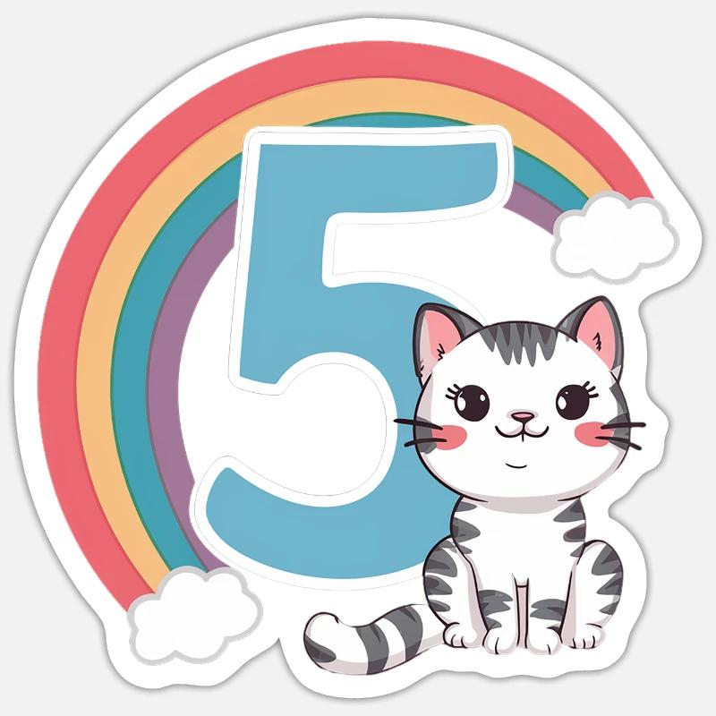 Chat mignon - 5e anniversaire - 5 ans Sticker taille S (10 x 10 cm)