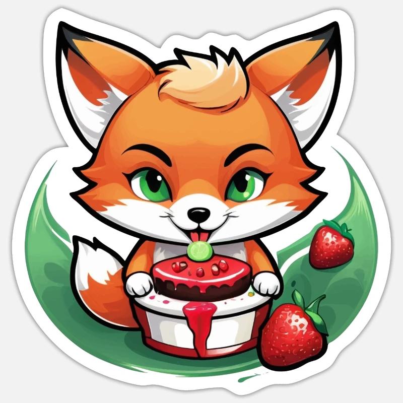 Foxy Strawberry Cake - Sticker Größe S (10 x 10 cm) - Mattweiß