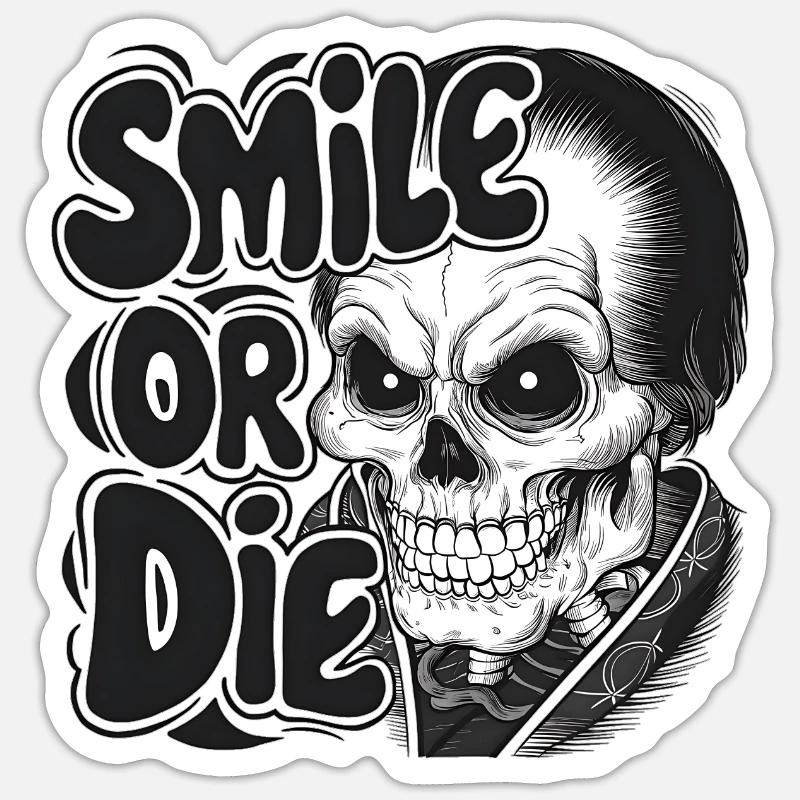 Vampirskelett mit Text Lächeln oder Sterben Sticker Größe S (10 x 10 cm)