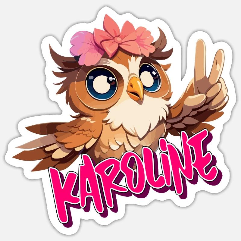 KAROLINE - Schöner Mädchen Name mit süßer EULE Sticker Größe S (10 x 10 cm)
