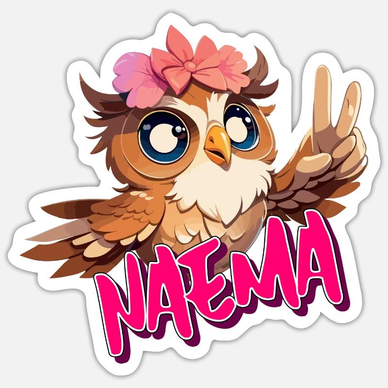NAEMA - Schöner Mädchen Name mit süßer EULE Sticker Größe S (10 x 10 cm)