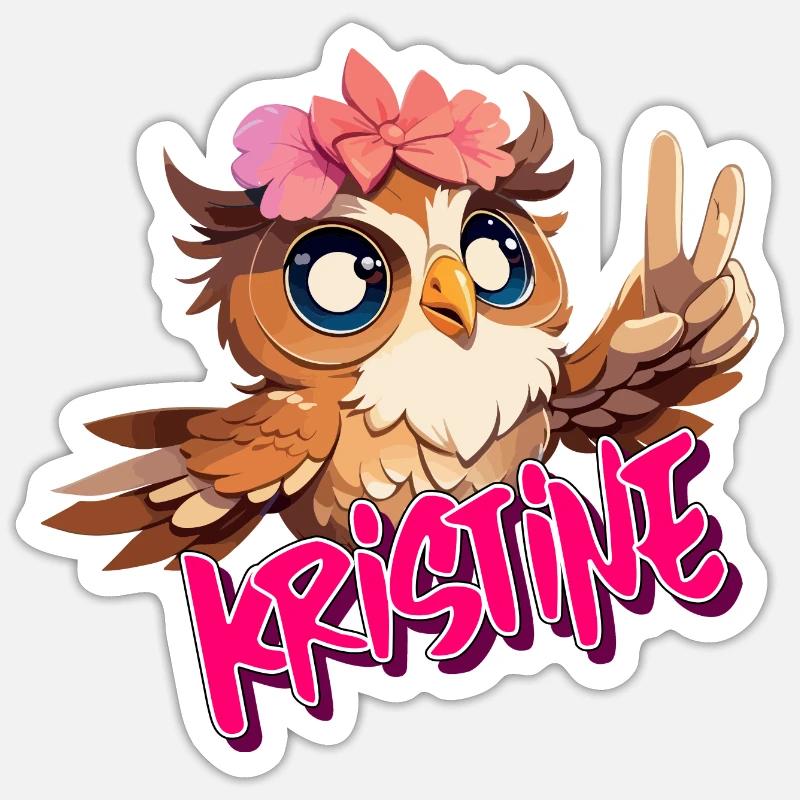 KRISTINE - Schöner Mädchen Name mit süßer EULE Sticker Größe S (10 x 10 cm)