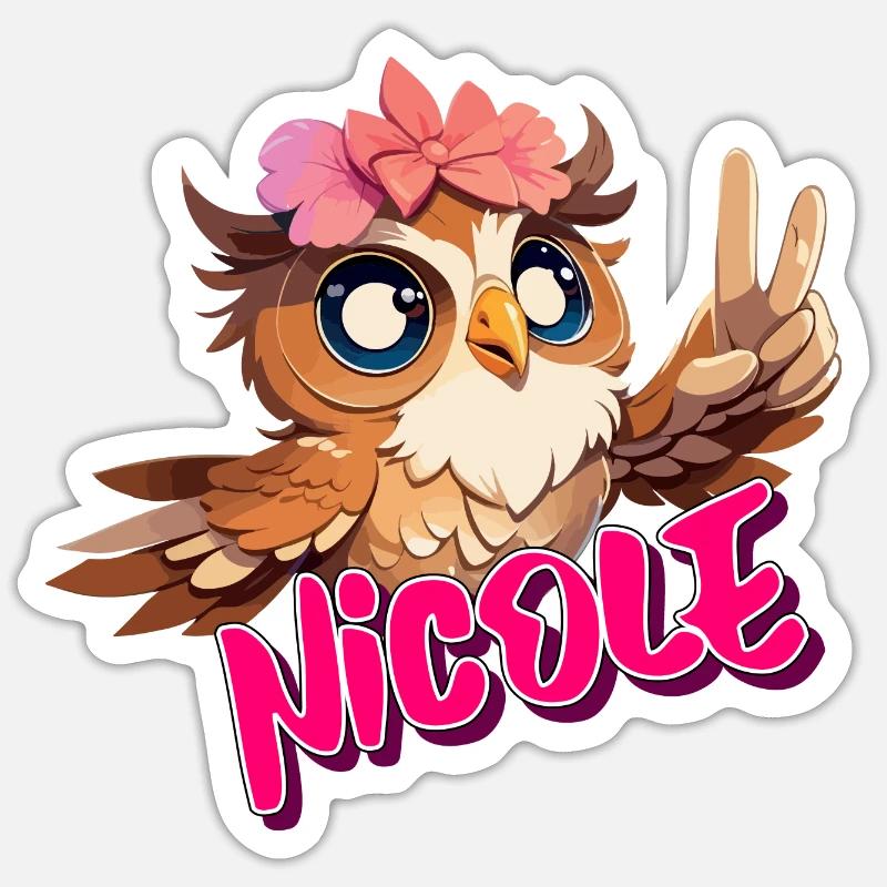 NICOLE - Schöner Mädchen Name mit süßer EULE Sticker Größe S (10 x 10 cm)