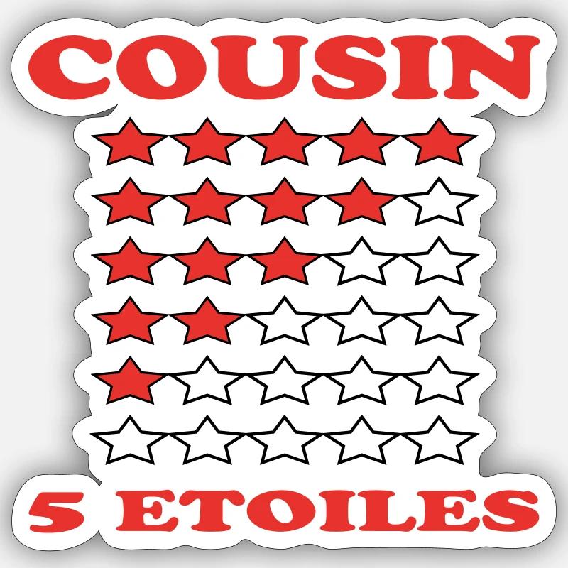 COUSIN 5 ETOILES - Sticker taille S (10 x 10 cm) - blanc mat