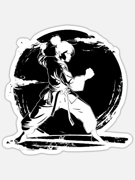 Karate Mädchen Skizze - Sticker Größe S (10 x 10 cm) - Mattweiß