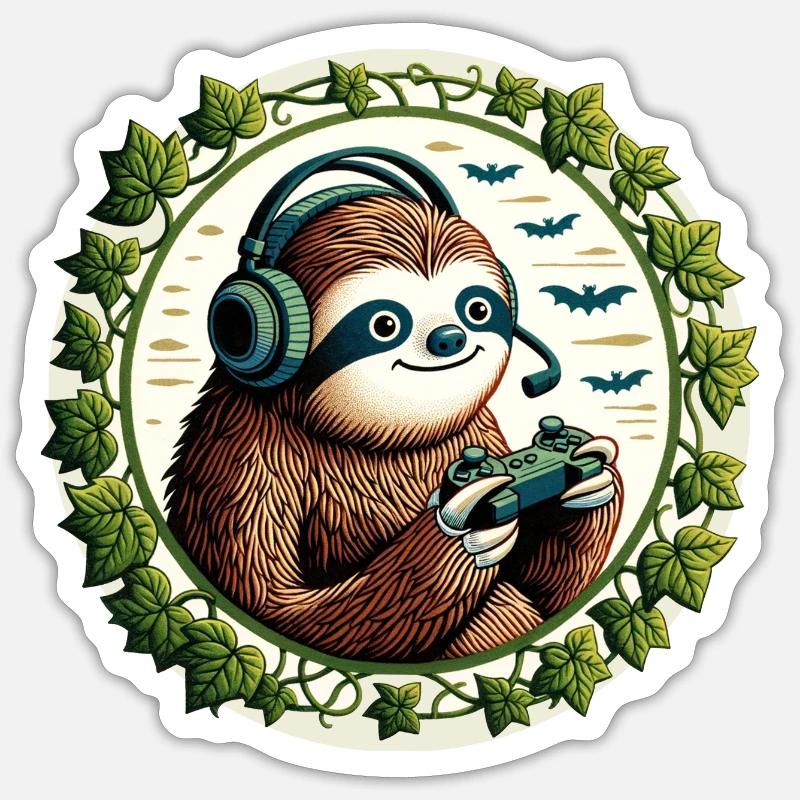 Gaming Sloth - Sticker size S (10 x 10 cm) - white matte