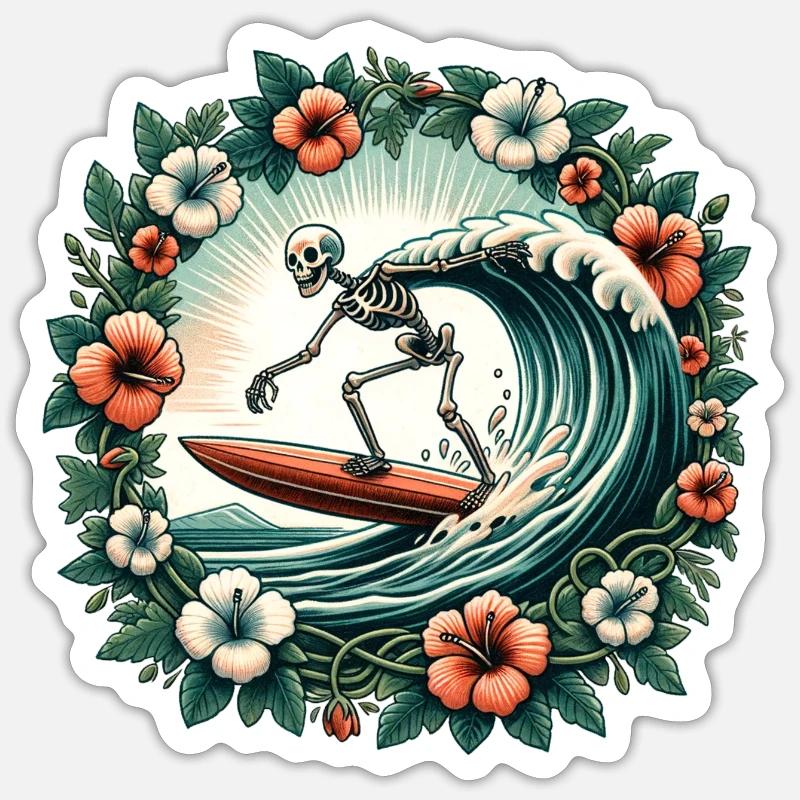 Surfing Skeleton - Sticker size S (10 x 10 cm) - white matte