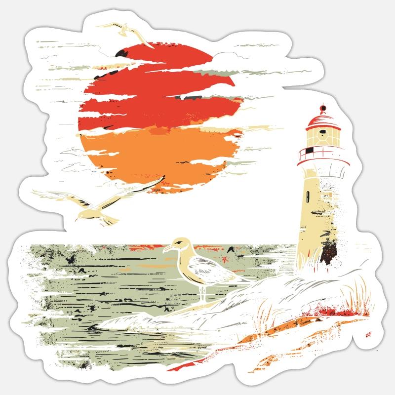 Seagull Seabird Lighthouse Sunset Sticker size S (10 x 10 cm)