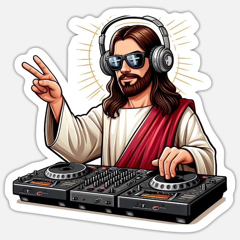 DJ Jésus - Sticker taille S (10 x 10 cm) - blanc mat