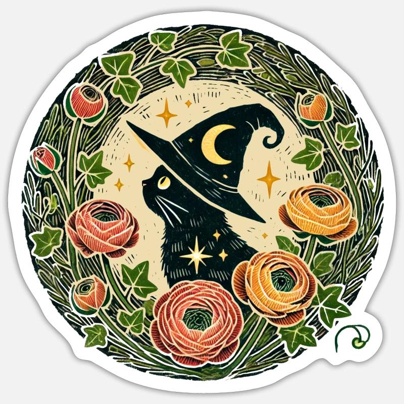 Black Cat Wizard Sticker size S (10 x 10 cm)