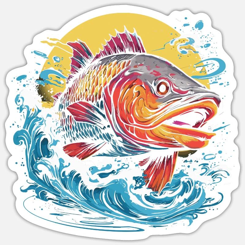 Fischerei Illustration - Sticker Größe S (10 x 10 cm) - Mattweiß