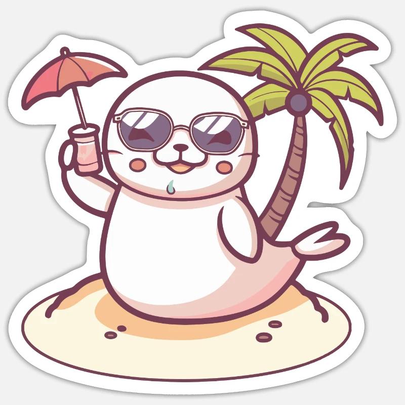Robbe Sommer Strand Comic - Sticker Größe S (10 x 10 cm) - Mattweiß