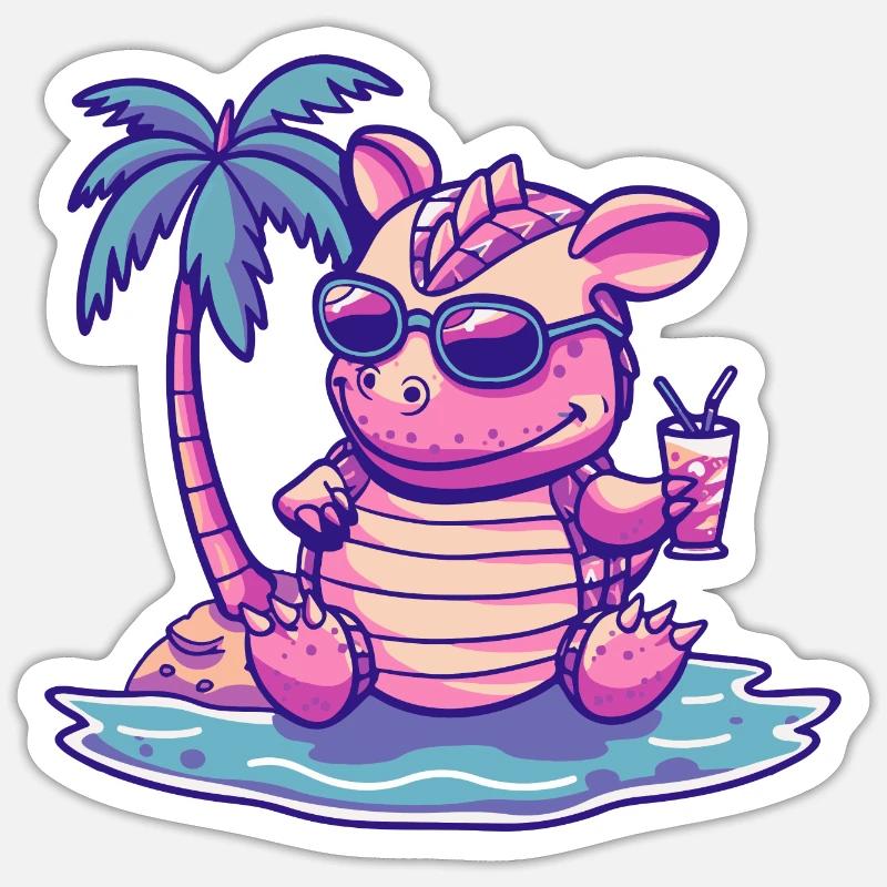 Armadillo Summer Beach Comic - Sticker size S (10 x 10 cm) - white matte