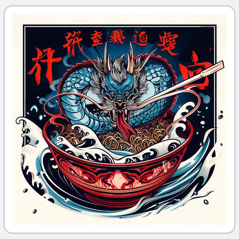 Drache mit Nudeln Sticker Größe S (10 x 10 cm)