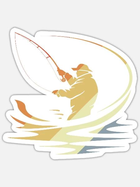 Angeln Skizze Retro - Sticker Größe S (10 x 10 cm) - Mattweiß