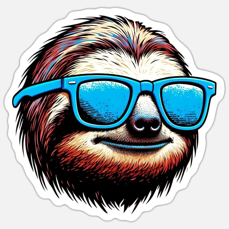 Paresseux avec lunettes de soleil - Sticker taille S (10 x 10 cm) - blanc mat
