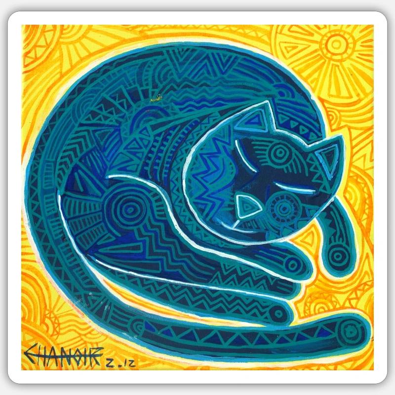 chat bleu 2 - Sticker taille S (10 x 10 cm) - blanc mat