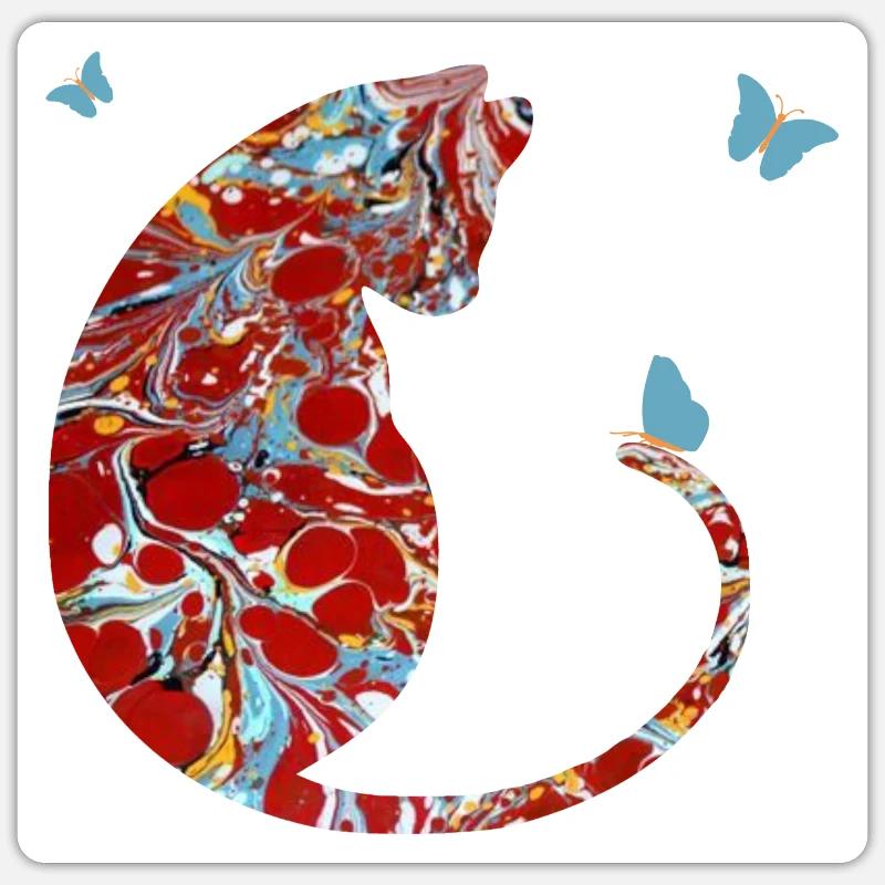 Chat avec Papillon E 251 Sticker taille S (10 x 10 cm)