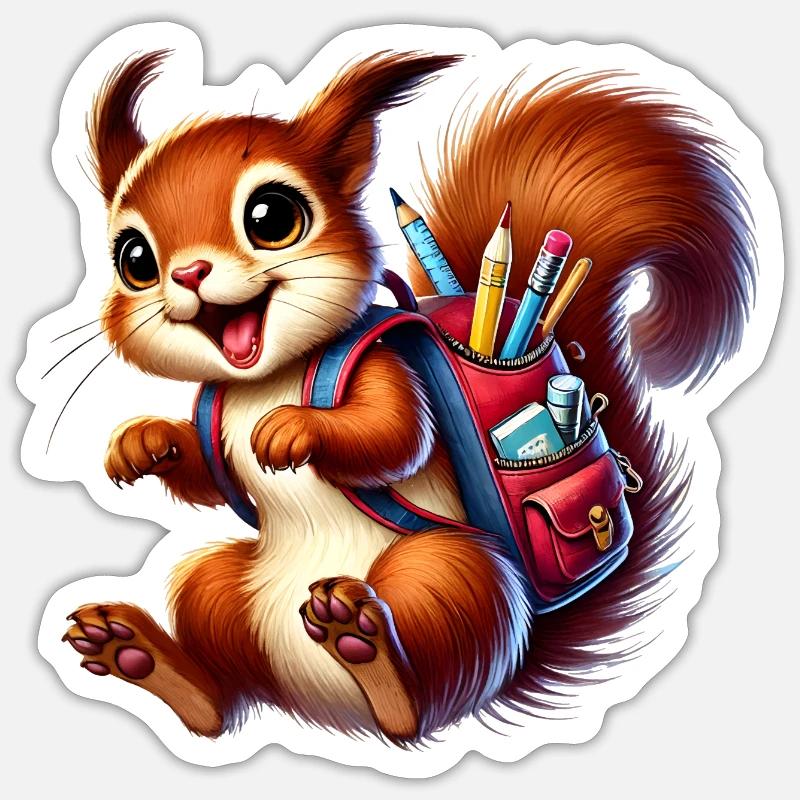 Schulstart mit Spaß:Eichhörnchen für Schulanfänger - Sticker Größe S (10 x 10 cm) - Mattweiß