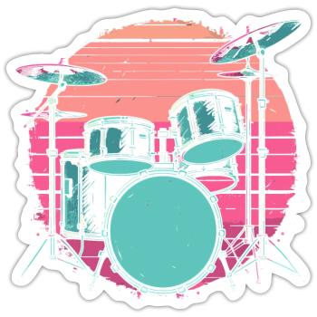 Schlagzeug Synthwave - Sticker Größe S (10 x 10 cm) - Mattweiß - Vorne
