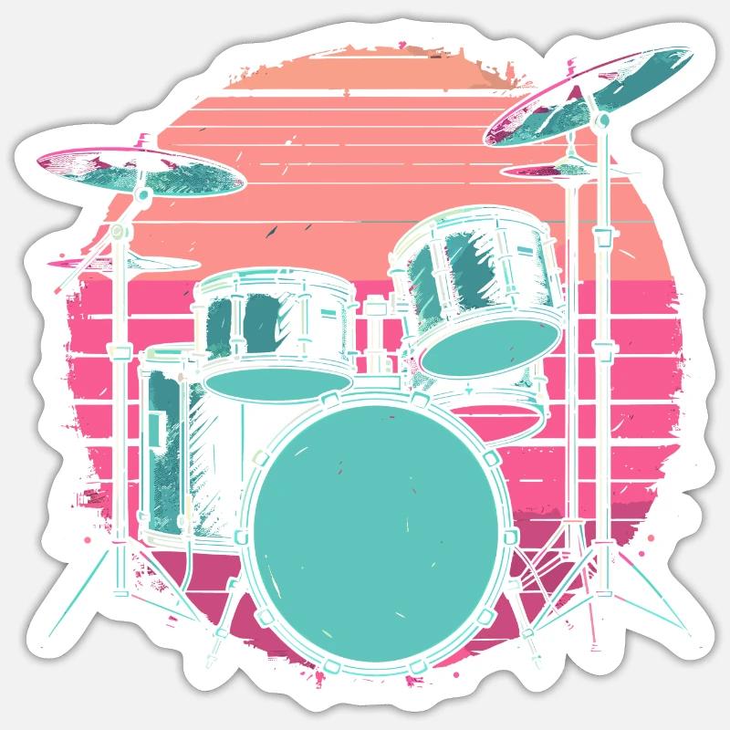 Batterie Synthwave - Sticker taille S (10 x 10 cm) - blanc mat