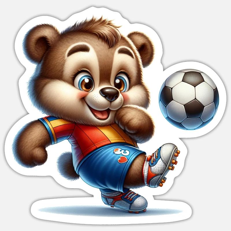 Cute Soccer Player Bear - Sticker size S (10 x 10 cm) - white matte