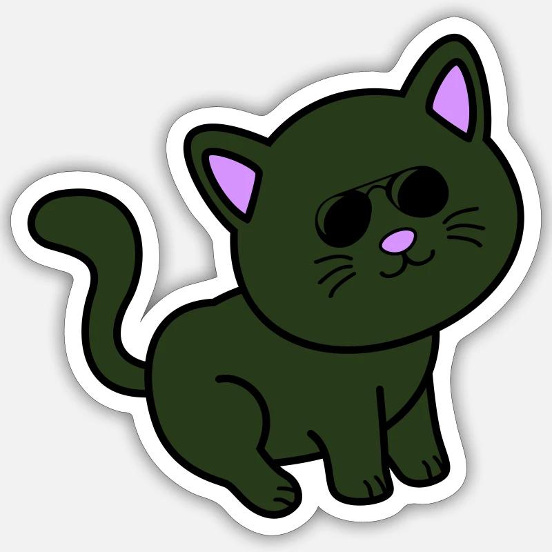 Chat cool - Sticker taille S (10 x 10 cm) - blanc mat