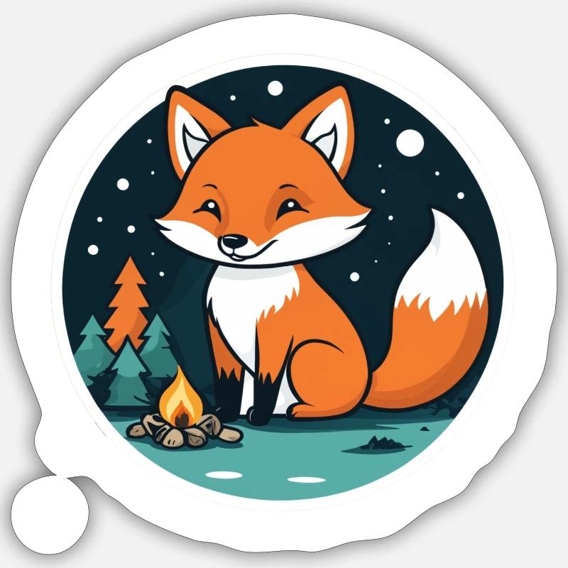 Camping renard - Sticker taille S (10 x 10 cm) - blanc mat