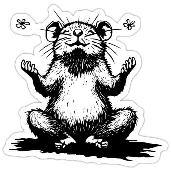 Hamster zen assis en noir et blanc - Sticker taille S (10 x 10 cm) - blanc mat - Devant