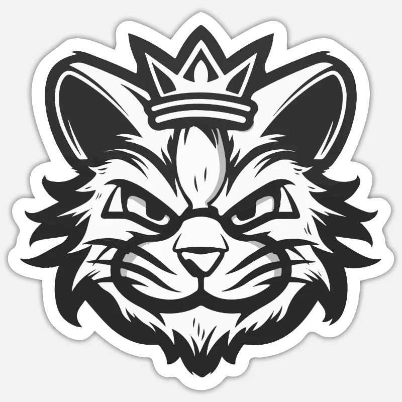 Katze Kopf Krone - Sticker Größe S (10 x 10 cm) - Mattweiß